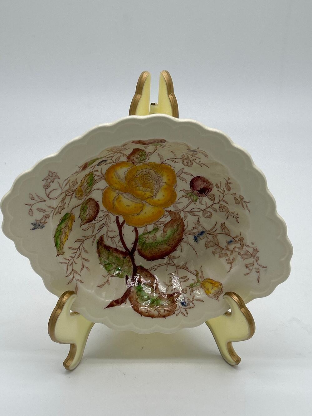 Vintage Vernon Rose Vernonware Scalloped Bowl CA Pottery Yellow Rose Hand Paint